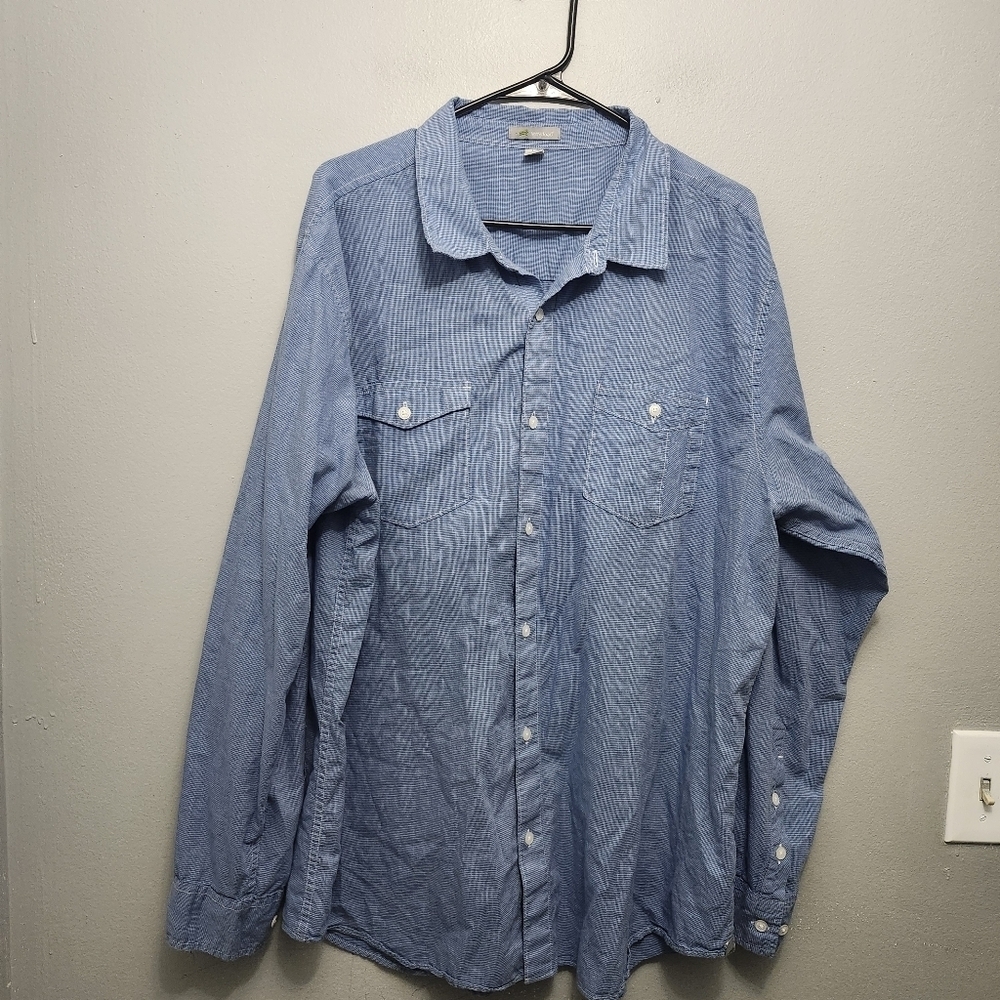 Horny toad men's organic cotton button-up shirt size XL blue and white